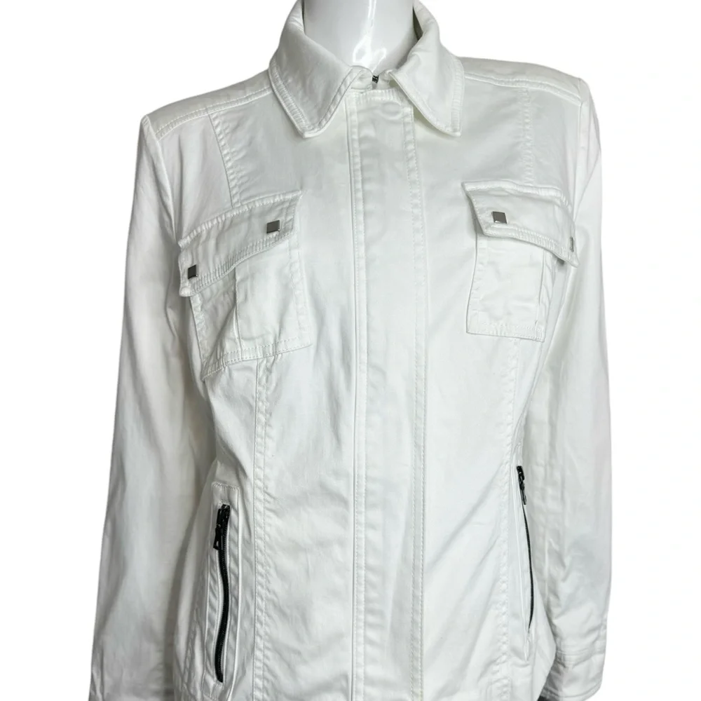 Jones New York White Utility White Denim Jean Jacket - Picture 2 of 6